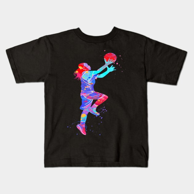 COLORFUL GIRL BASKETBALL PLAYER Kids T-Shirt by sailorsam1805